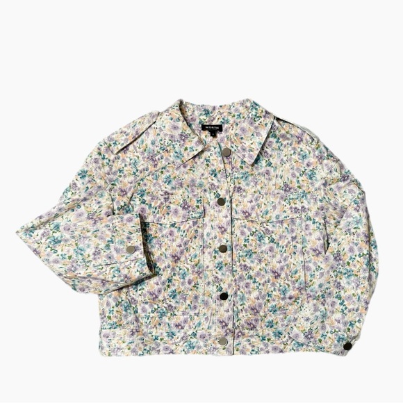 Worth Floral White Cotton Denim Jacket Multicolor Size S